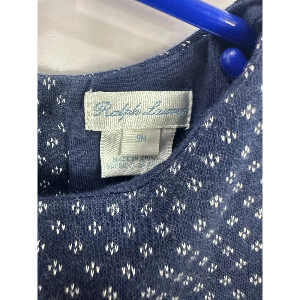 Ralph Lauren Footed Coverall Baby 9M Navy Blue Pima Cotton Diamond Knit Romper